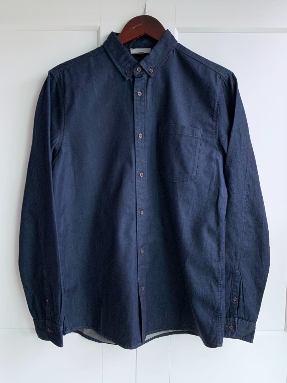 COS Long Sleeve Button-Down Casual Shirt Men's Size S 100% cotton in Indigo Blue